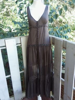 Free People Brown Sleeveless Button-Front Maxi Dress